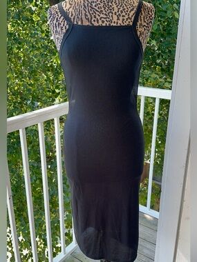 Nasty Gal Black Backless Ribbed Midi Slip Dress